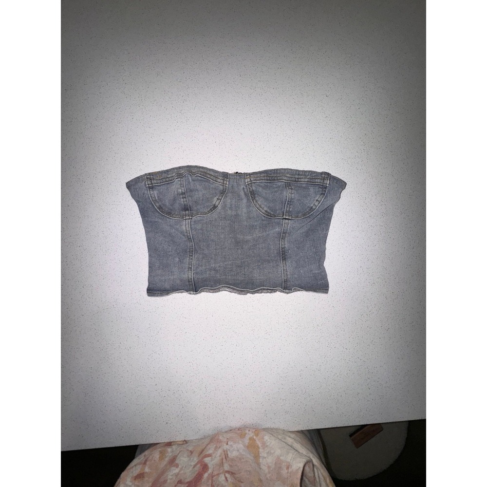 Shein L Denim strapless bra corset crop top